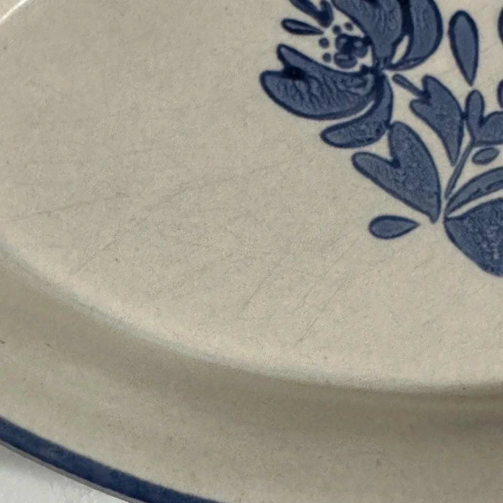 Pfaltzgraff Yorktowne VTG USA Au Gratin Baking Dishes Blue Floral Stoneware 2‎